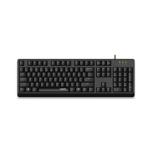 Rapoo NK1900 100% Engilsh & Arabic Keyboard, USB Wired, Spill Resistant, Laser Carved Keycap, Black, 1 Year Warranty | 12387