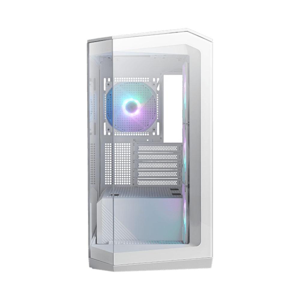 MSI MAG PANO M100R PZ Micro-ATX PC Case, Tempered Glass Front & Side Panels, 4 x 120mm ARGB Fans, 390mm GPU Support, USB 3.2 Gen 2x2, White, 1 Year Warranty | 306-7G24W24-809