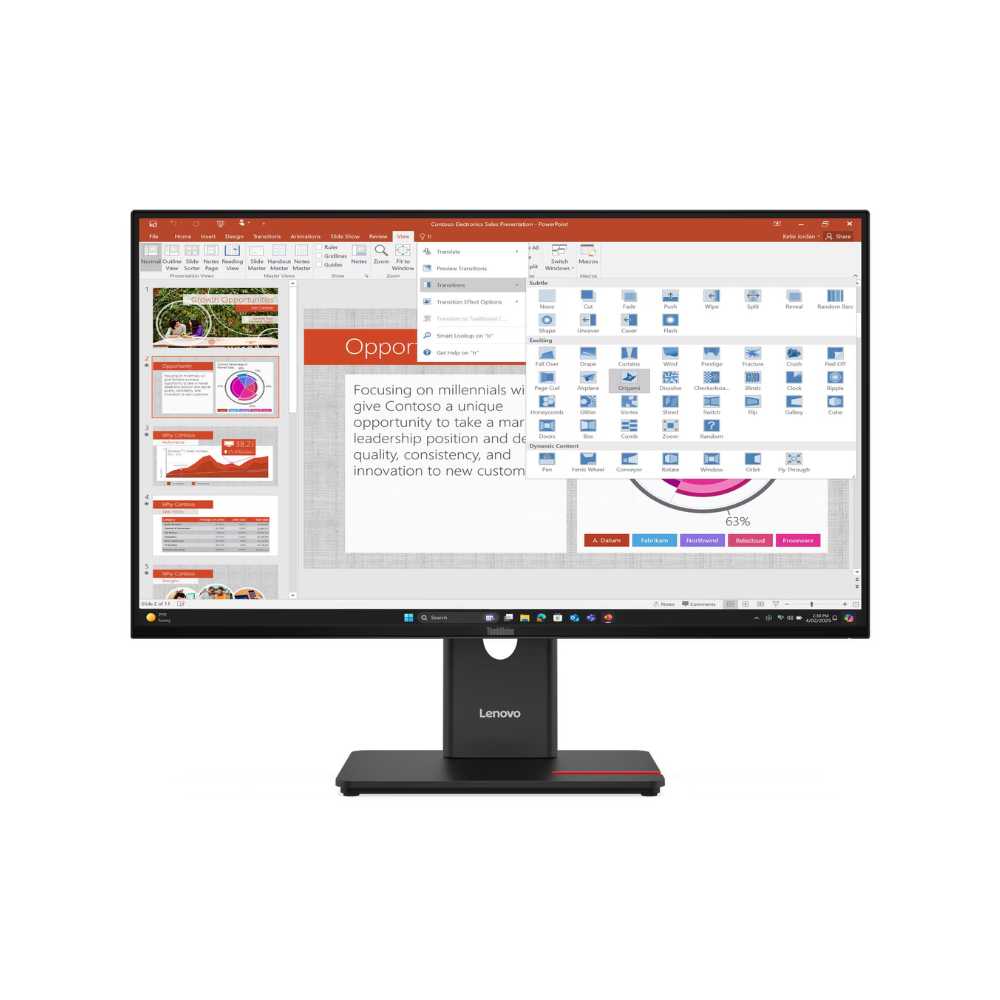 Lenovo ThinkVision T27-40 27" FHD (1920 x 1080) Monitor, Anti-glare, DP, HDMI, VGA, Height/Pivot/Swivel/Tilt Adjustable, 3 Year warranty | 64A5MAT6UK