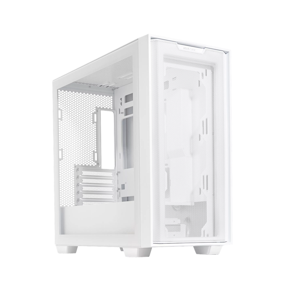 Asus A21 mATX PC Case, Tempered Glass Panel, 380mm GPU Support, USB 3.2 Gen 1, Ample Cable Management, White, 1 Year Warranty | 90DC00H3-B09010