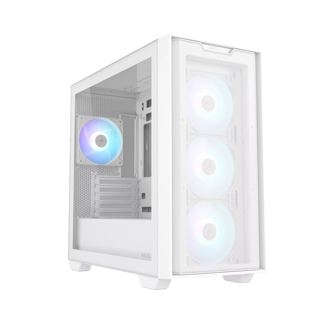 Asus A21 PLUS mATX PC Case, Tempered Glass Panel, 380mm GPU Support, 4 x 120 mm ARGB Fans, USB 3.2 Gen 1, Ample Cable Management, White, 1 Year Warranty | 90DC00H3-B19000/B1901