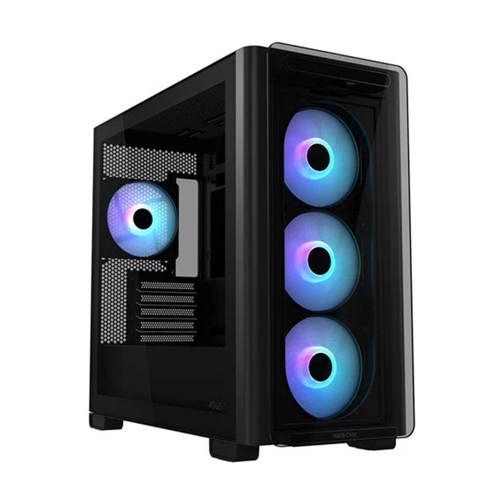 Asus A23 PLUS mATX PC Case, Tempered Glass Panel, 380mm GPU Support, 4 x 120 mm ARGB Fans, USB 3.2 Gen 2, Ample Cable Management, Black, 1 Year Warranty | 90DC00K0-B19010