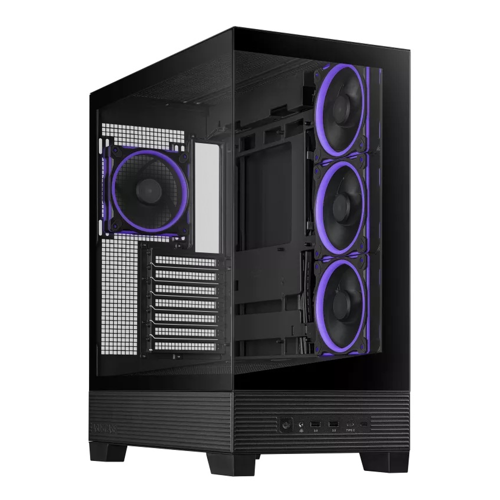 Asus A31 PLUS Mid Tower-ATX PC Case, Tempered Glass Side & Front Panel, 380mm GPU Support, 4 x 120 mm ARGB Fans, USB 3.2 Gen 2, Ample Cable Management, Black, 1 Year Warranty | 90DC00R0-B19000