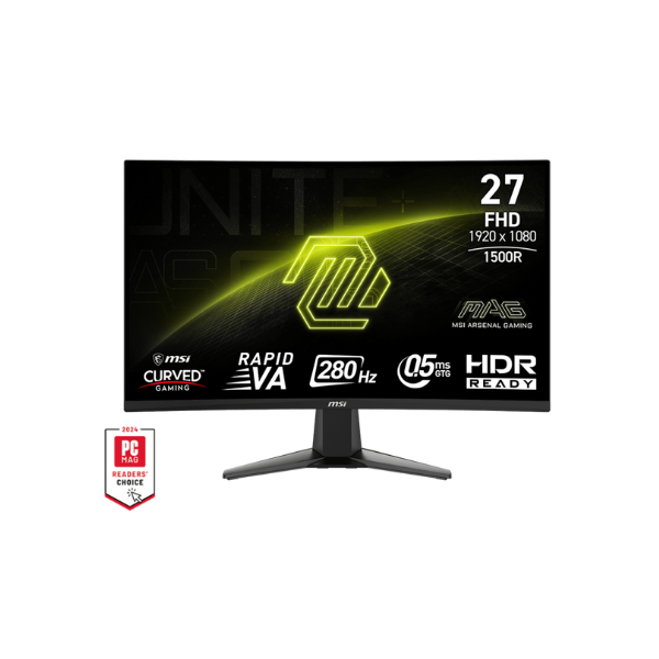 MSI 9S6-3CE01M-022 MAG 276CXF 27" FHD(1920 x 1080) Curved Gaming Monitor, 0.5MS, 280Hz, Anti-glare, HDMI, DP, Tilt, Adjustable, 1 Year warranty | 9S6-3CE01M-022