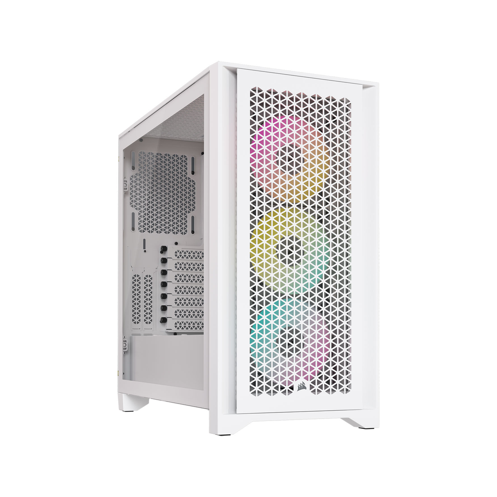 Corsair iCUE 4000D RGB AIRFLOW Mid-Tower ATX Case, Tempered Glass Side Window, 3 x AF120 RGB Elite Fans, 360mm GPU Support, USB 3.2 Gen 2, White, 1 Year Warranty | CC-9011241-WW