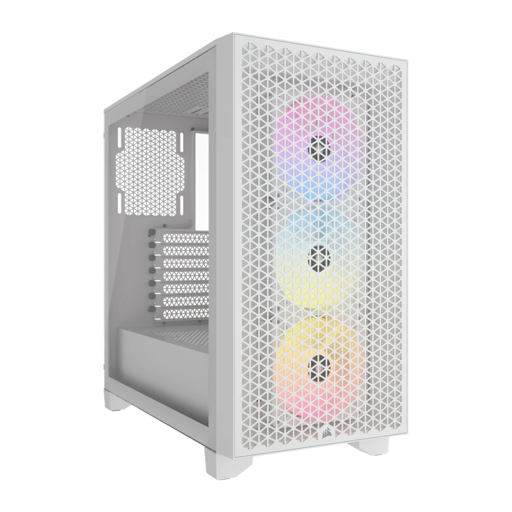 Corsair 3000D RGB AIRFLOW Mid-Tower ATX Case, Tempered Glass Side Window, 3 x AR120 RGB Fans, 360mm GPU Support, USB 3.2 Gen 1, White, 1 Year Warranty | CC-9011256-WW