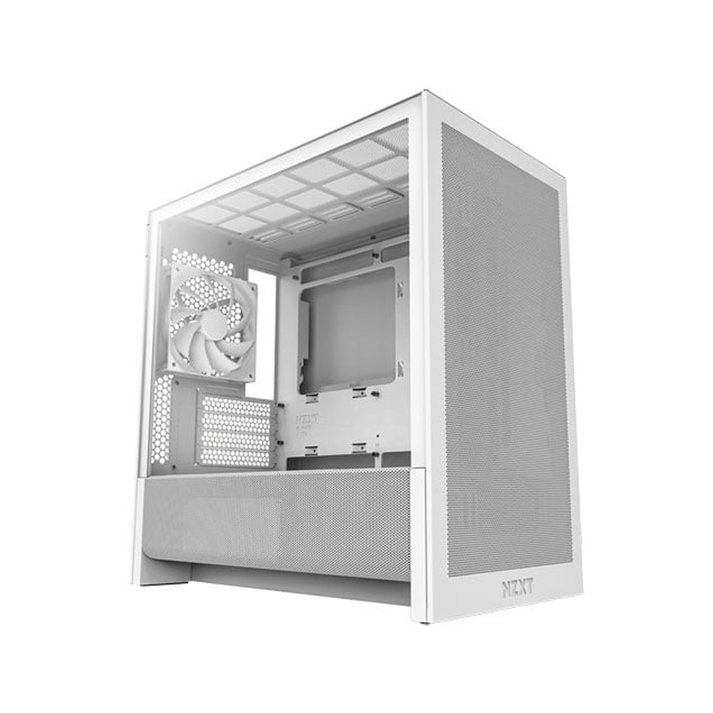 NZXT H3 Flow Micro-ATX Tower Case, Tempered Glass Side Window, 1 x F120Q (CV) Fan, Full-Size GPU Support, USB 3.2 Gen2x2, Tool-Free Access, White, 1 Year Warranty | CC-H31FW-01