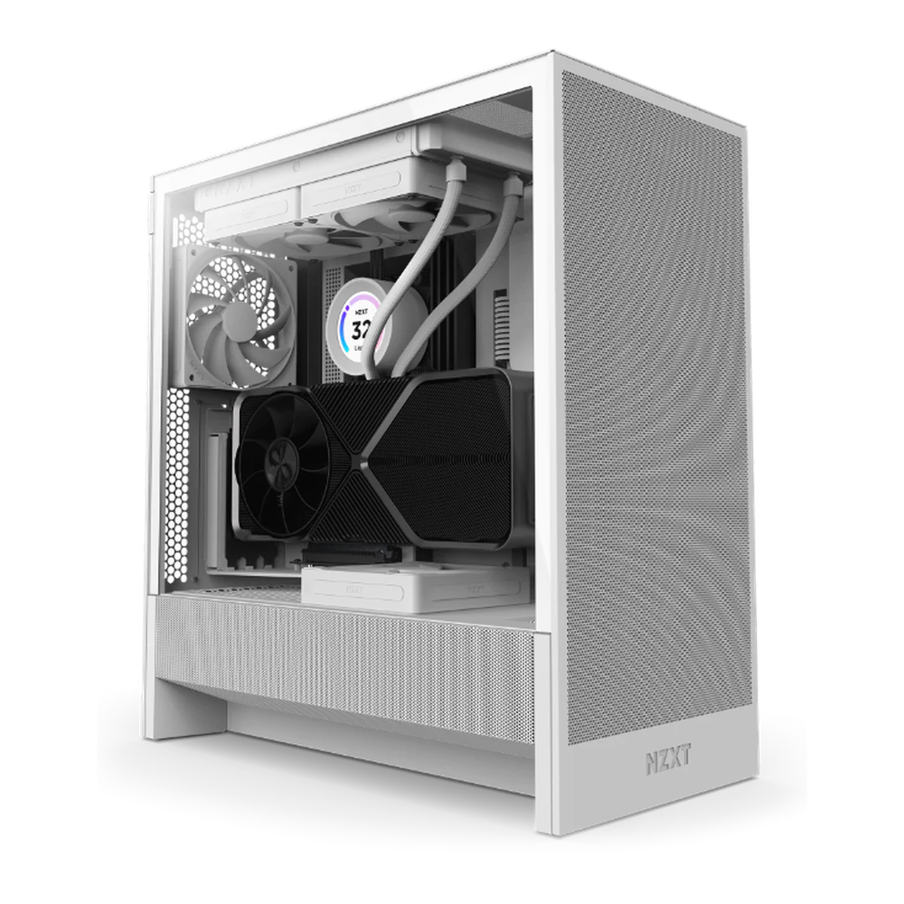 NZXT H5 Flow ATX Mid-Tower Case, Ultra Clear Tempered Glass Side Panel, 1 x F120Q (CV) Fan, Full-Size GPU Support, USB 3.2 Gen2x2, Tool-Free Access, White, 1 Year Warranty | CC-H52FW-01