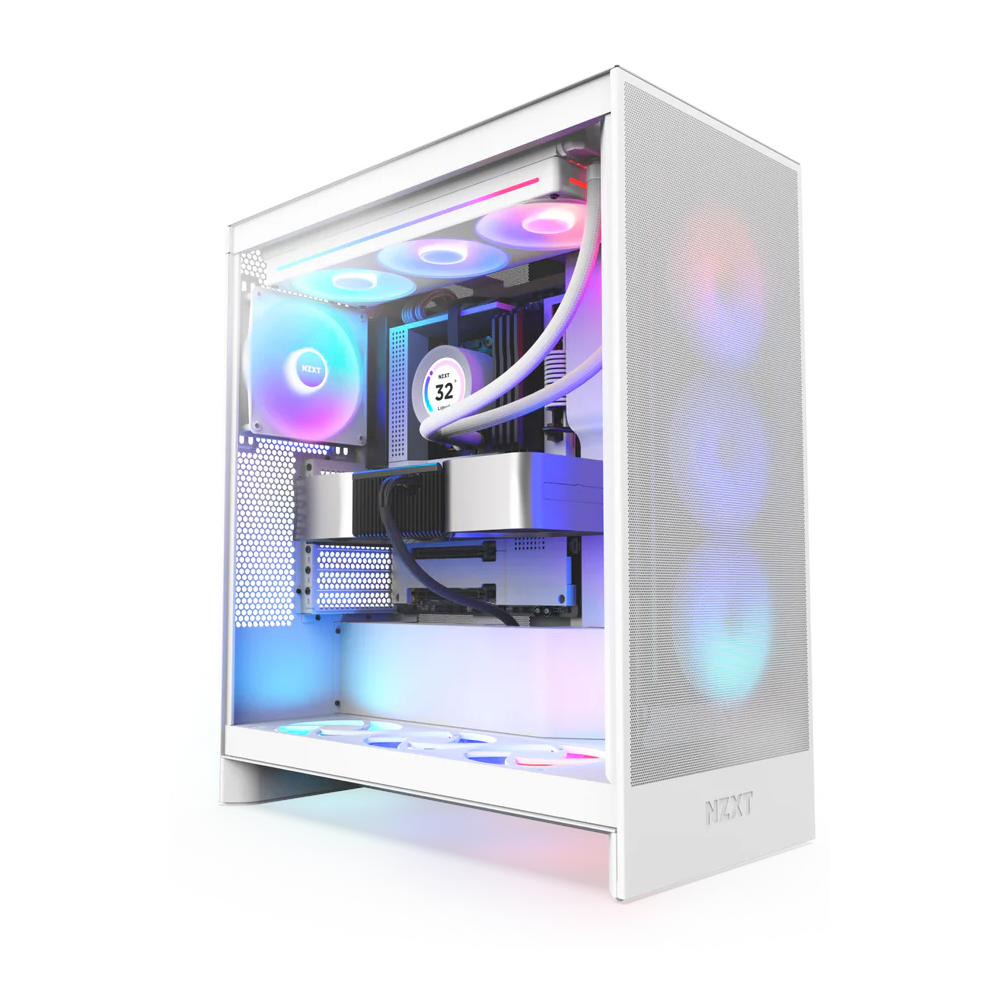 NZXT H7 Flow RGB ATX Mid-Tower Airflow Case, Ultra Clear Tempered Glass Side Window, F360 RGB Core Fan Included, Full-Size GPU Support, USB 3.2 Gen2x2, Tool-Free Access, White, 1 Year Warranty | CM-H72FW-R1