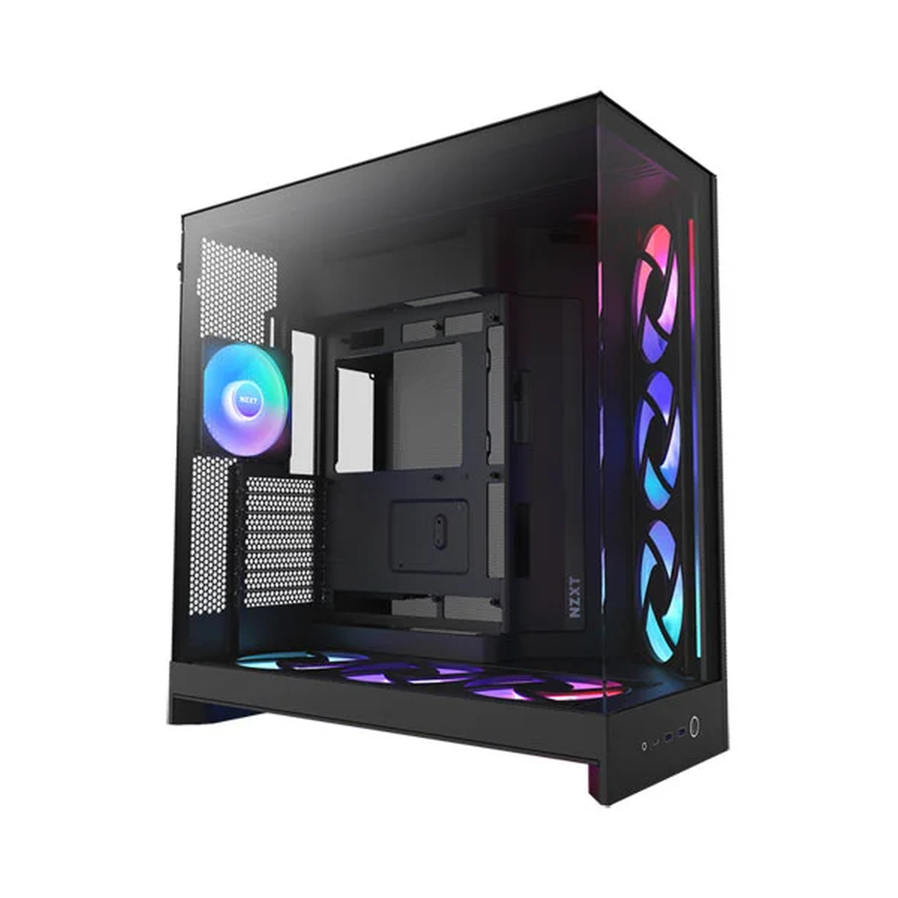 NZXT H9 Flow RGB+ Large Dual-Chamber Mid-Tower ATX Airflow Case, Dark Tinted Tempered Glass Side Window, 2 x F420 RGB Core single-frame Fans, 1 x F120 RGB Core (CV) Fan, Full-Size GPU Support, USB 3.2 Gen2x2, NZXT Control Hub Included, Black, 1 Year Warranty | CM-H92FB-P1