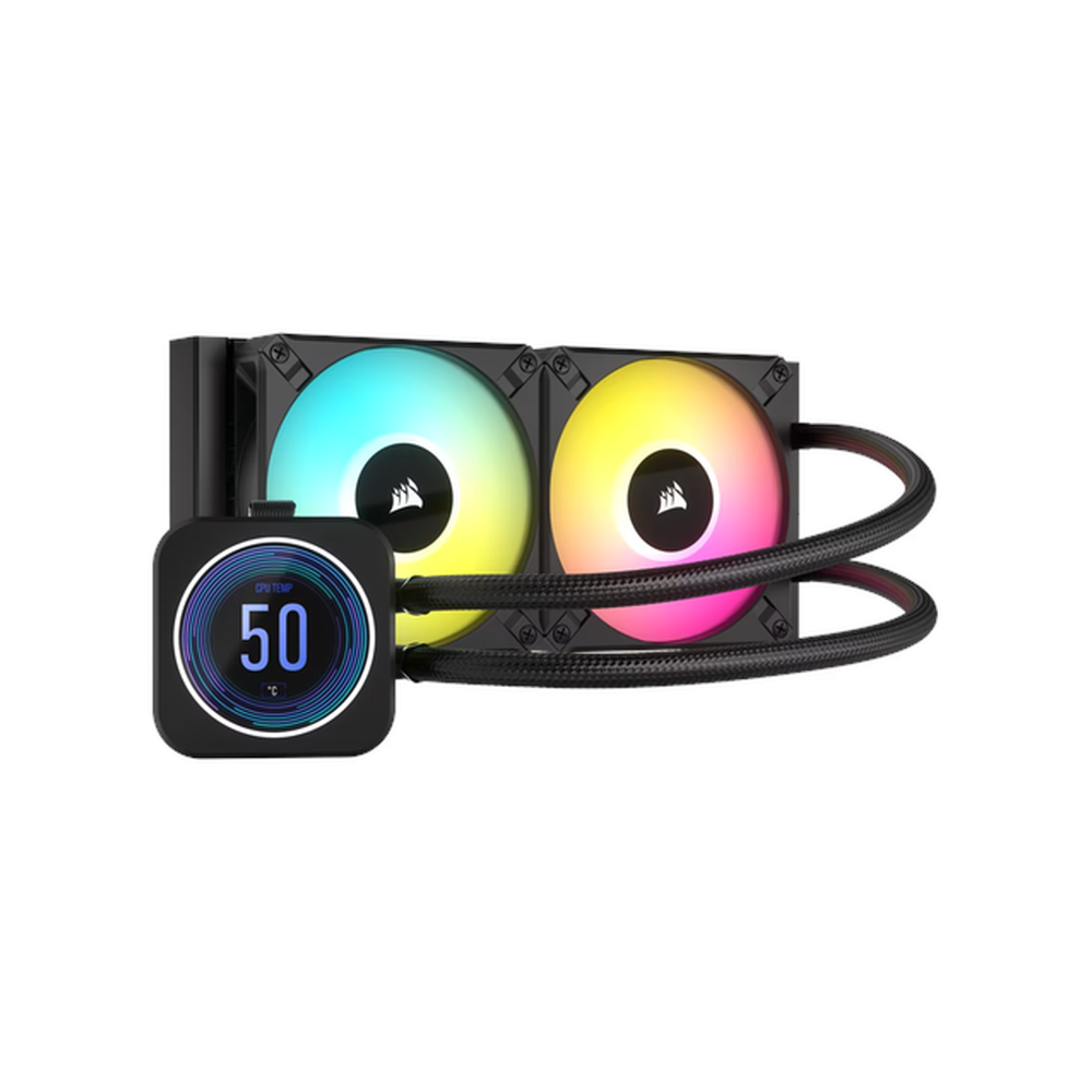 Corsair iCUE H100i Elite XT AIO RGB Liquid Cooler, 2.1" IPS LCD Display, 240mm Radiator, Supports Intel, AMD Sockets, Black, 1 Year Warranty | CW-9060074-WW
