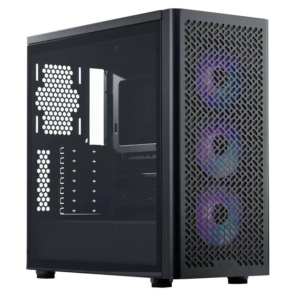 Cooler Master Elite 502 Mid Tower PC Casing, Tempered Glass Side Panel, Advanced Mesh Front Panel, 410mm GPU Support, USB 3.2 Gen 1, Black, 1 Year Warranty | E502-KGNN-S00
