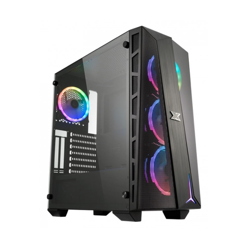 XIGMATEK Cyclops Black E-ATX PC Case, Tempered Glass Side Panel With Mesh Front Grill, 2 x 120mm COUGAR RGB Fans, 350mm GPU Support, USB 3.0, Black, 1 Year Warranty | EN44290