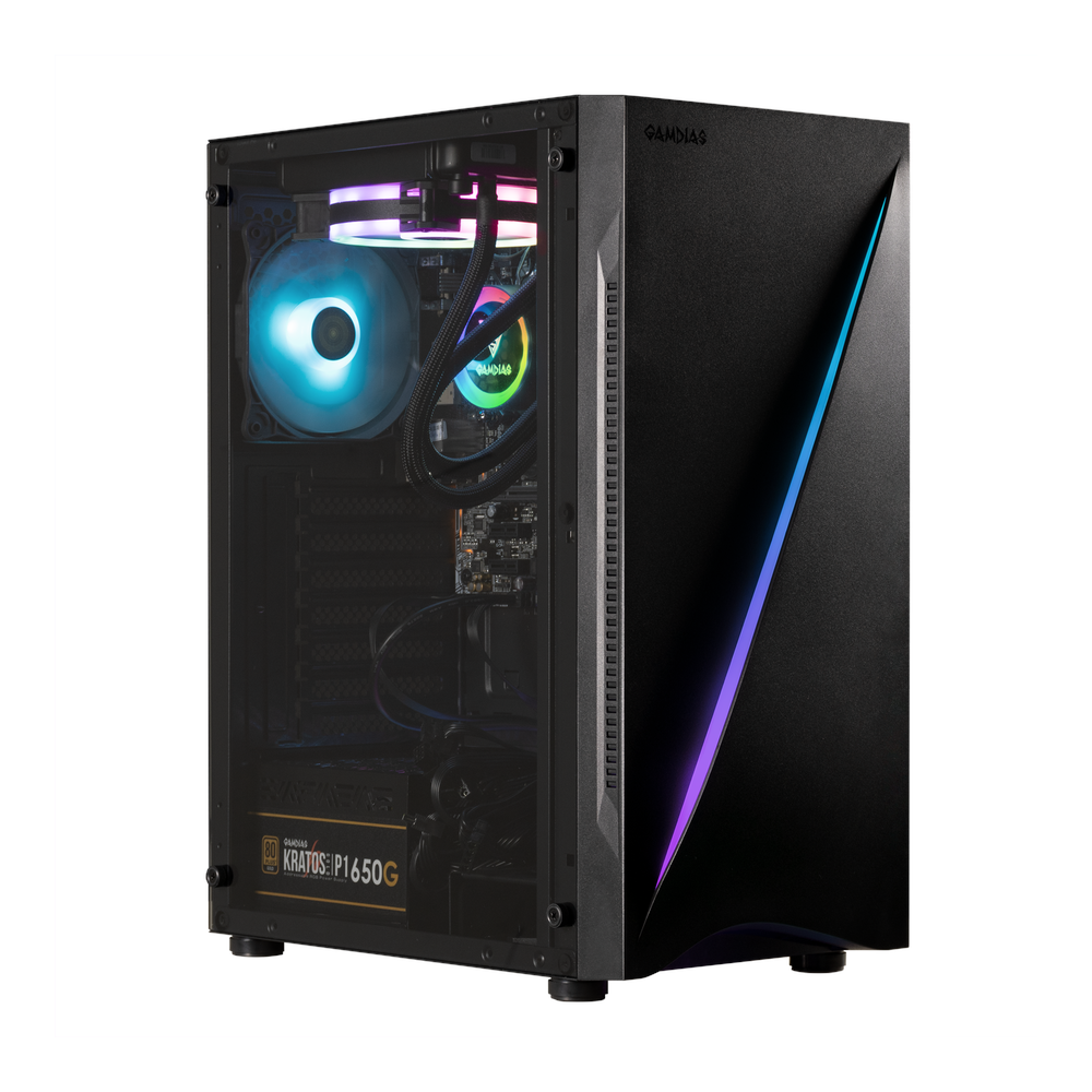 GAMDIAS ARGUS E5 ATX PC Case, Panoramic Tempered Glass Side Panel, RGB Uunderglow Design, 1 x 120mm ARGB Fan, 260mm GPU Support, USB 3.0, Black, 1 Year Warranty | GD-ARGUS-E5