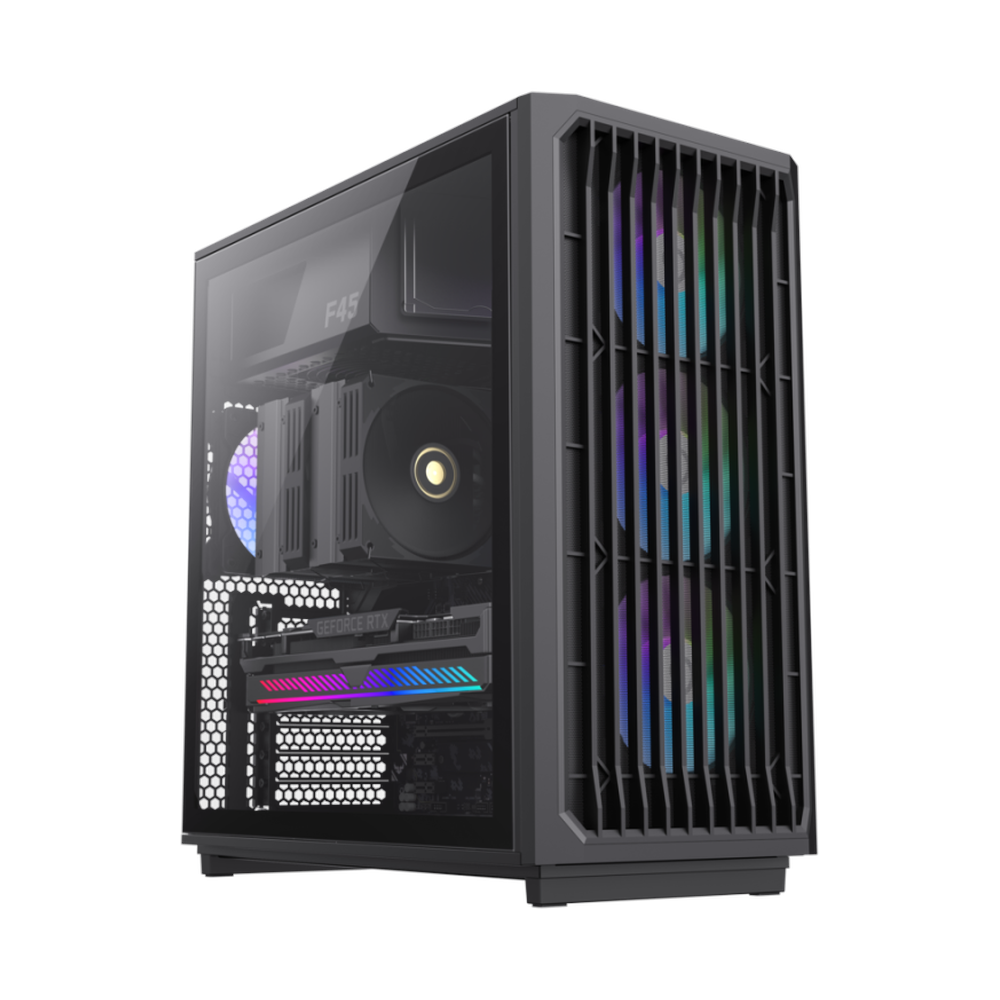 Gamemax F45 BK ATX PC Case, Tempered Glass Left Panel, 3 x 120mm ARGB Fans, 350mm GPU Support, USB 3.2 Gen 2, Black, 1 Year Warranty | GM-F45BK