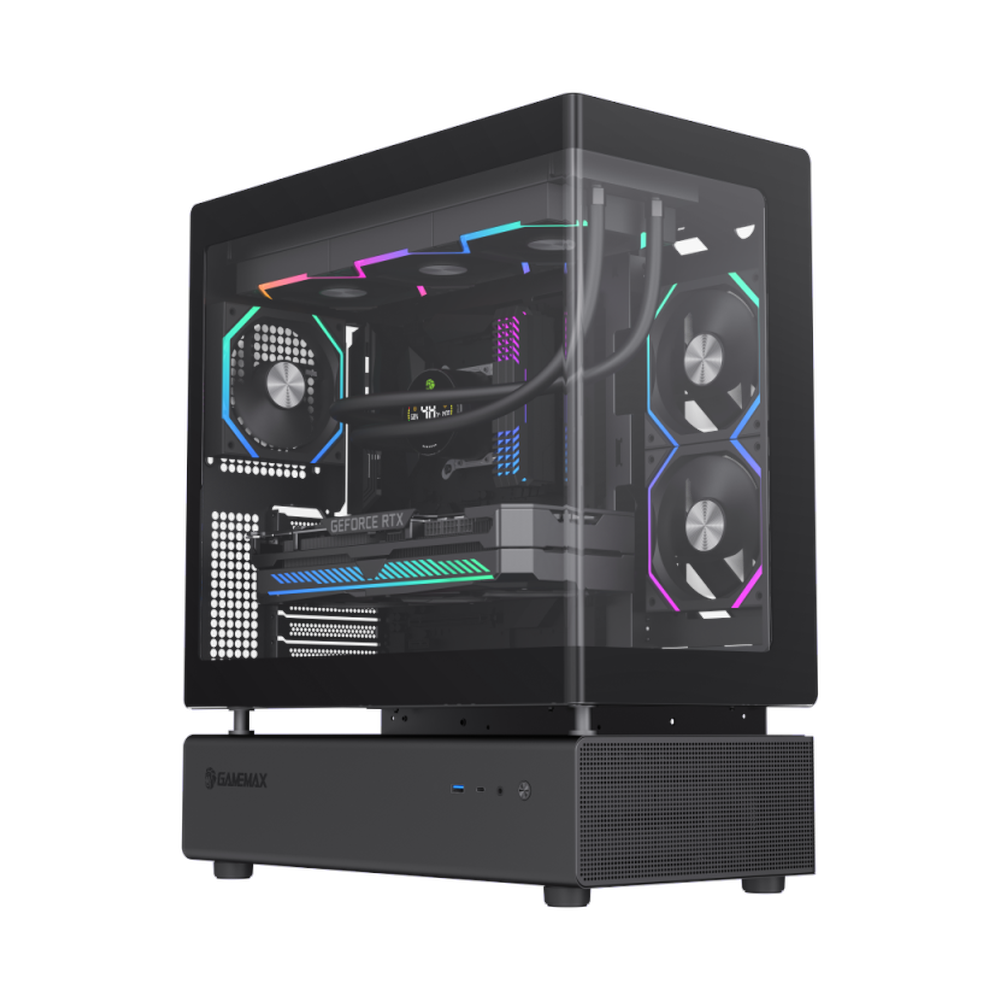 Gamemax N80 BK ATX PC Case, Front & Side Tempered Glass Panel, 270° cooling with 6 ARGB fans, 415mm GPU Support, USB 3.0, Black, 1 Year Warranty | GM-N80BK