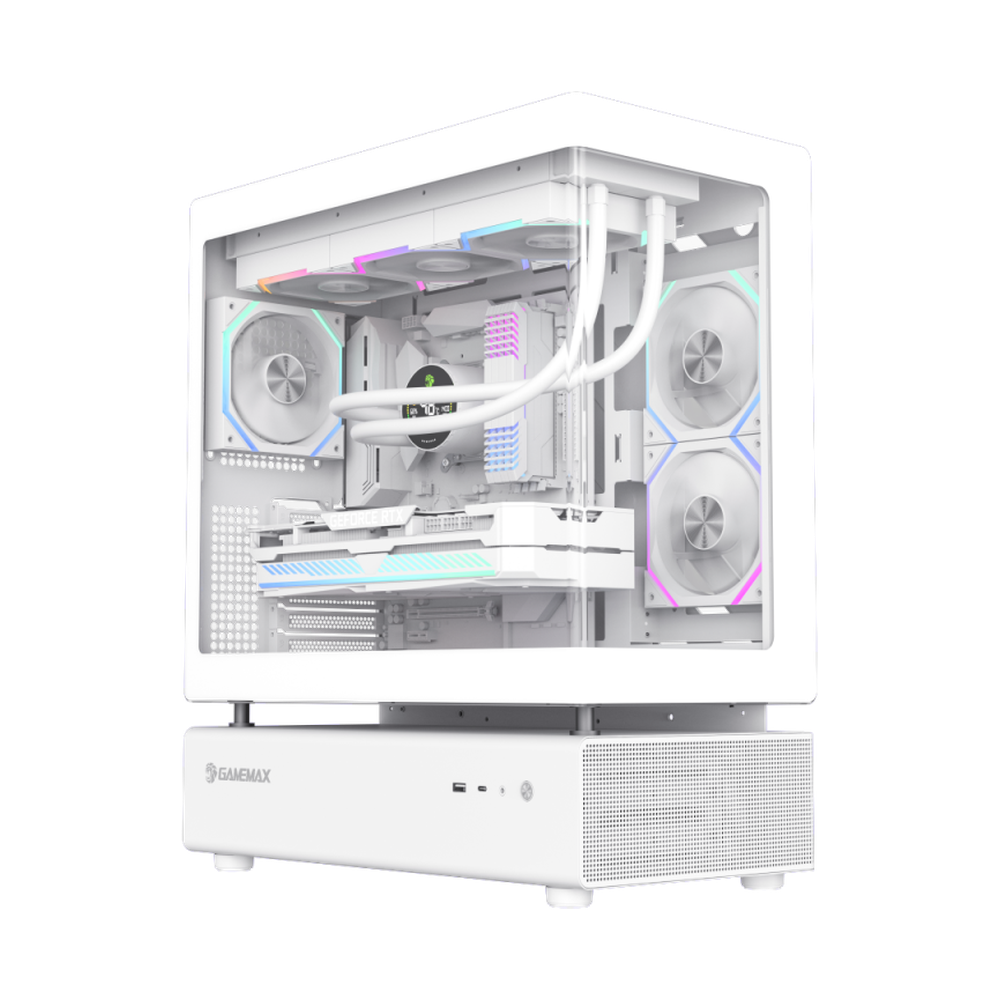Gamemax N80 WH ATX PC Case, Front & Side Tempered Glass Panel, 270° cooling with 6 ARGB fans, 415mm GPU Support, USB 3.0, White, 1 Year Warranty | GM-N80WH