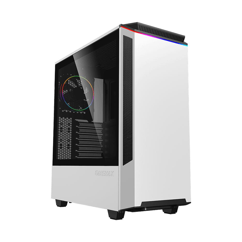 Gamemax Paladin T801 ARGB ATX PC Case, Tempered Glass Side Panel, 1 x ARGB 12cm Rainbow Fan, 360mm GPU Support, USB 3.1 Gen 1, White, 1 Year Warranty | GM-T801-PAL-WH