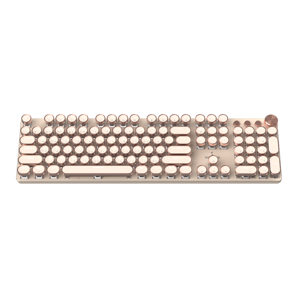 Genuine Retro Punk Ergonomic Mechanical Keyboard Arabic & English, Wireless + Bluetooth + USB (3 Modes), 104 Keys with Vintage Typewriter-Style Design, Multiple Lighting Effects, Cream, 1 Year Warranty | GN-130MC