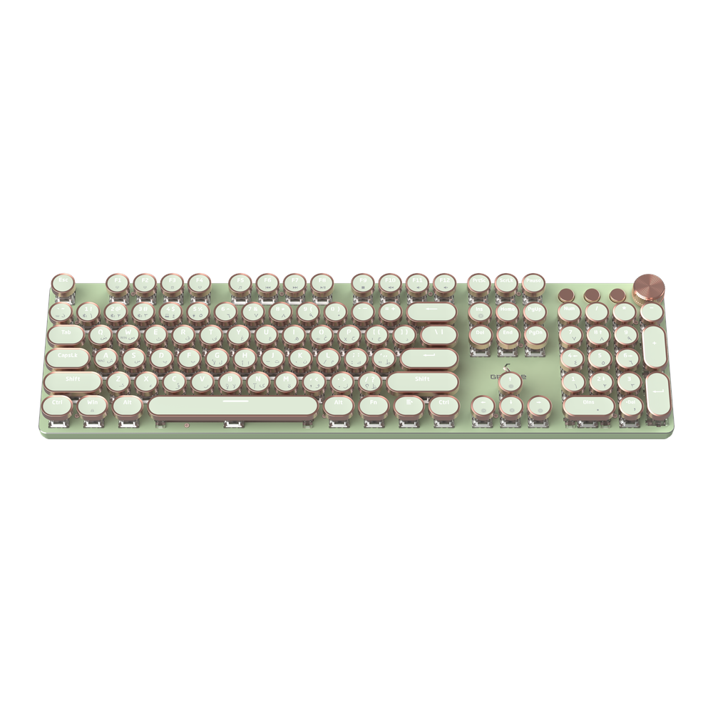 Genuine Retro Punk Ergonomic Mechanical Keyboard Arabic & English, Wireless + Bluetooth + USB (3 Modes), 104 Keys with Vintage Typewriter-Style Design, Multiple Lighting Effects, Green, 1 Year Warranty | GN-130MG