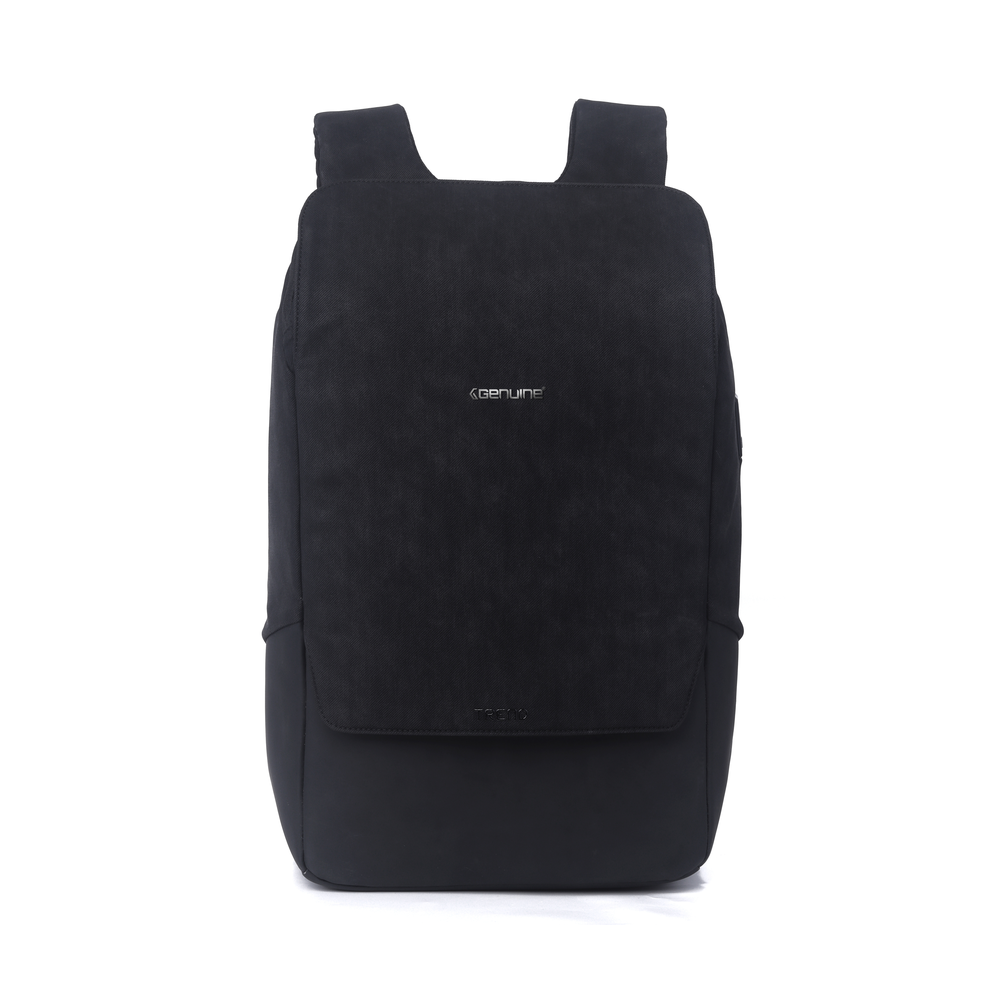 Genuine Trend Laptop Backpack, Fits up to 16” Laptops, High-Quality Polyester, Water-Resistant Build, Type-C USB Port, Carry Strap, Clean Front Design, Black, 1 Year Warranty | GN-B230642BK