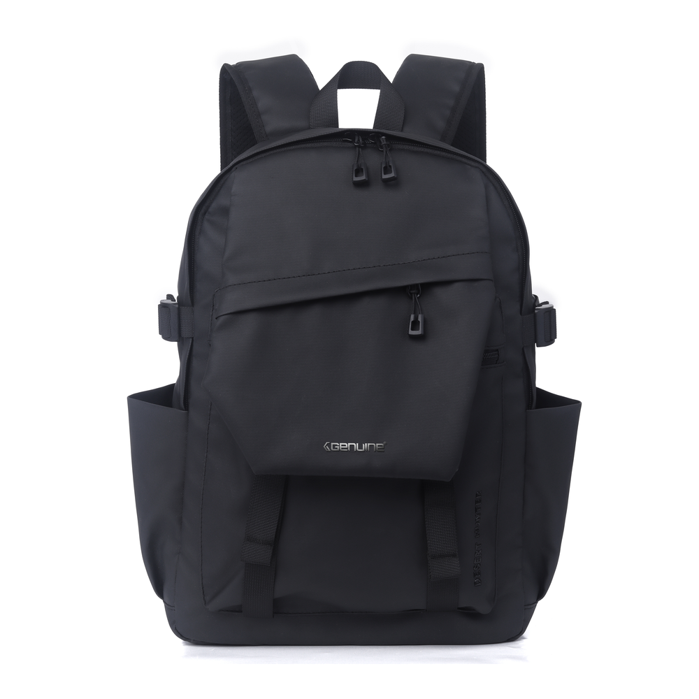 Genuine DesertHunter Laptop Backpack, Fits up to 15.6” Laptops, Durable Polyester Build, Water-Resistant Fabric, All-Black Zipper Pullers, Carry Strap, Black, 1 Year Warranty | GN-B230963BK