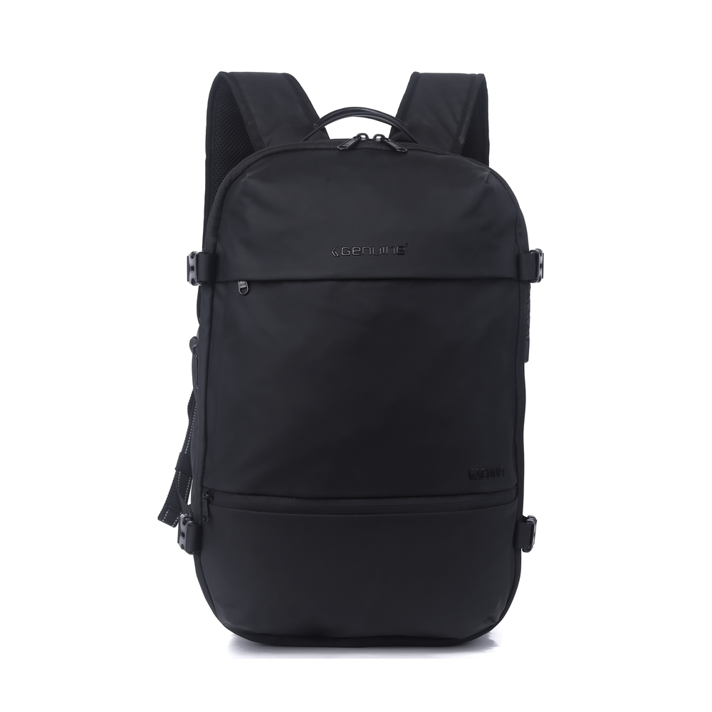 Genuine Vacuum Laptop Backpack with Pump, Fits up to 17” Laptops, Water-Resistant Fabric, Expandable Design, PVC Top Pocket, Cool Bottle Pocket, Vacuum Clothes Compartment, Digital Lock with 1200mAh Lithium Battery, Black, 1 Year Warranty | GN-B240611BK