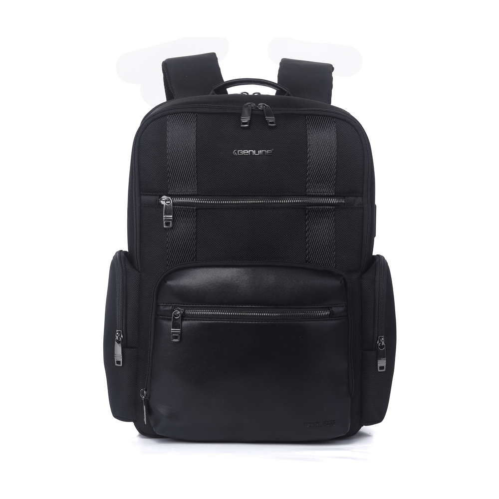 Genuine Travel Mate Laptop Backpack, Fits up to 16” Laptops, High-Quality Polyester, Water-Resistant Design, Dual Main Compartments, Type-C USB Port, Carry Strap, Black, 1 Year Warranty | GN-B240926BK