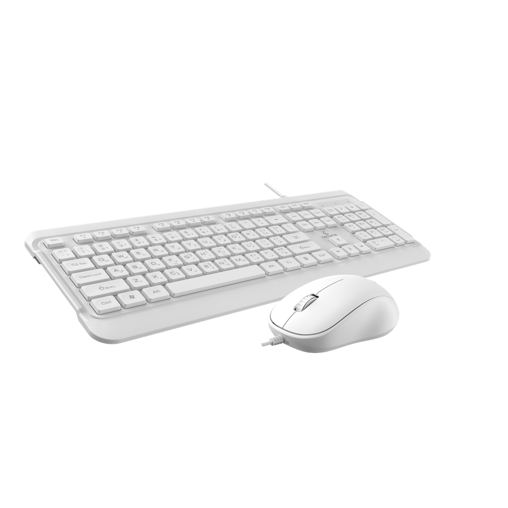 Genuine GN-KM2000 Wired English & Arabic Keyboard & Mouse Combo, Full-Size Low Profile Keyboard with 113 Keys, Spill-Resistant Design, 9 Multimedia Keys, Durable up to 10 Million Keystrokes, 1000 DPI Optical Mouse with Ergonomic Design, USB 2.0, White, 1 Year Warranty | GN-KM2000WT