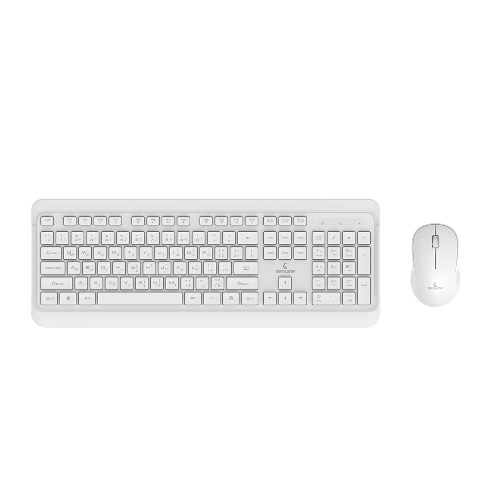 Genuine GN-KM232W Wireless English & Arabic Keyboard & Mouse Combo, Full-Size Slim Keyboard with Removable Keycaps, Power Saving Function, Low Power Indicator, 1000 DPI Optical Mouse with Ergonomic Design, White, 1 Year Warranty | GN-KM232W