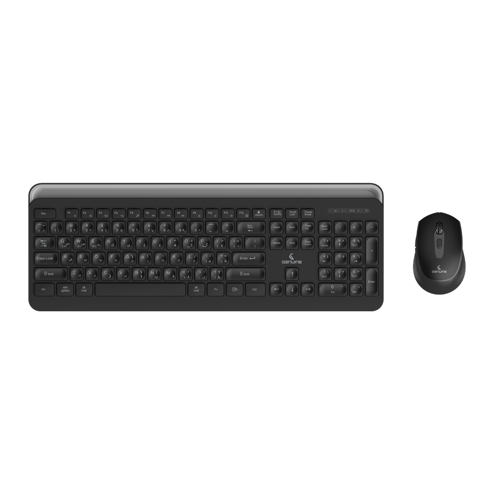 Genuine GN-KM232WBT Wireless & Bluetooth English & Arabic Keyboard & Mouse Combo, Dual Mode (2.4G + Bluetooth), FN Multimedia Keys, Ergonomic Design, 6-Button Mouse with DPI-1600, Black, 1 Year Warranty | GN-KM232WBT