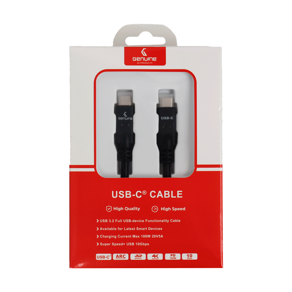 Genuine USB 3.2 Gen2 Cable, Cable Length 3M, 100W, 10Gps Data Transfer Speed, Black, 1 Year Warranty | GN-USBC3M-BK