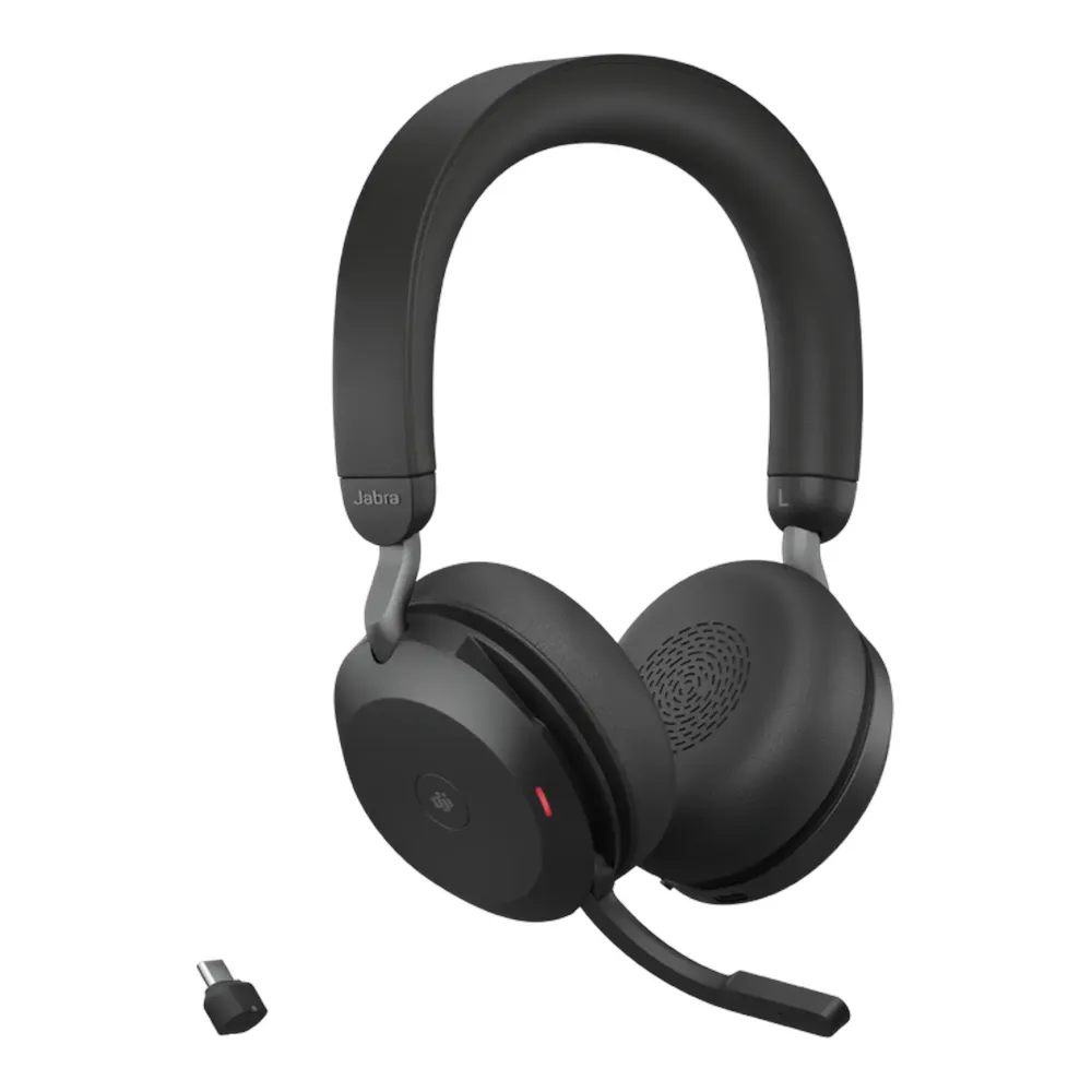 Jabra Evolve2 75 MS Stereo Headset, Bluetooth, USB-A/USB-C Adapter, 4 Digital MEMS Microphone, 40 mm Headphone Driver, Black, 1 Year Warranty | 27599-999-999