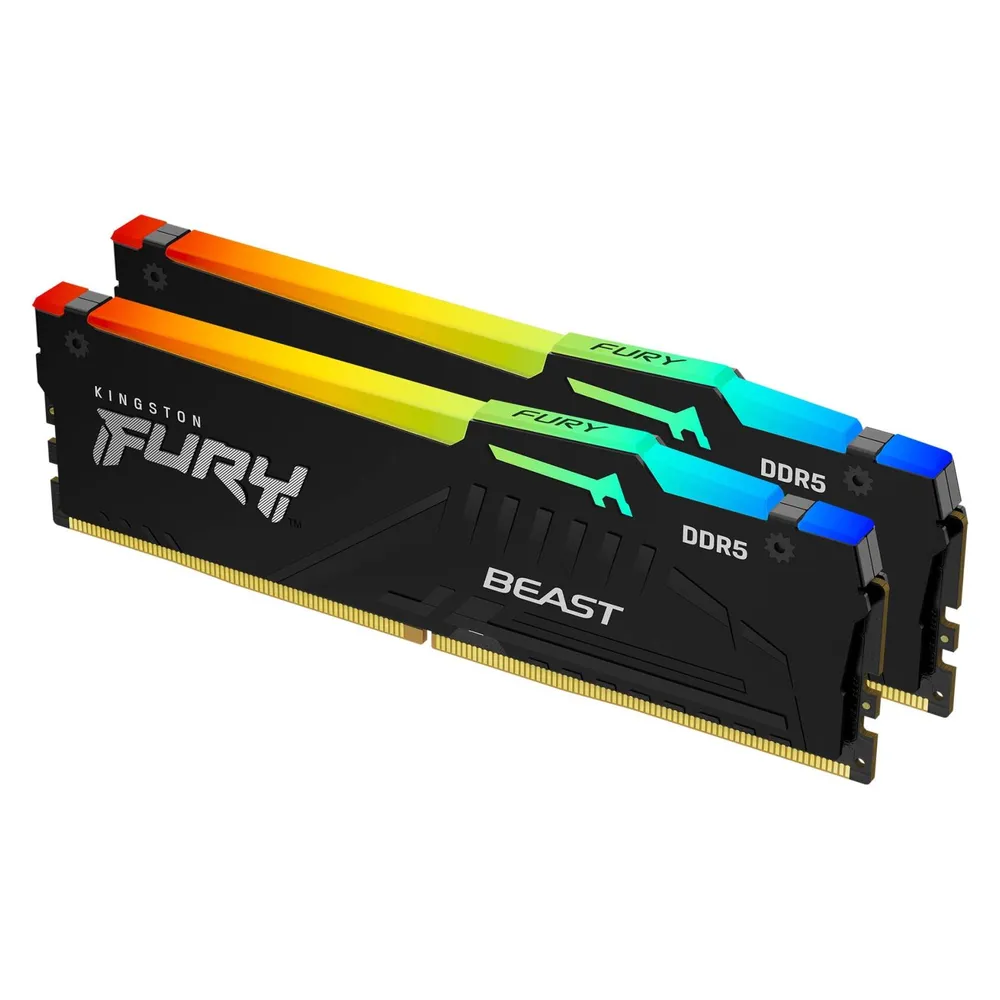 Kingston Fury Beast RGB Memory Kit, 32GB (2x16GB), DDR5 DRAM, 6000 MT/s, CL-30, Heat Spreader, Black, 1 Year Warranty | KF560C30BBAK2-32