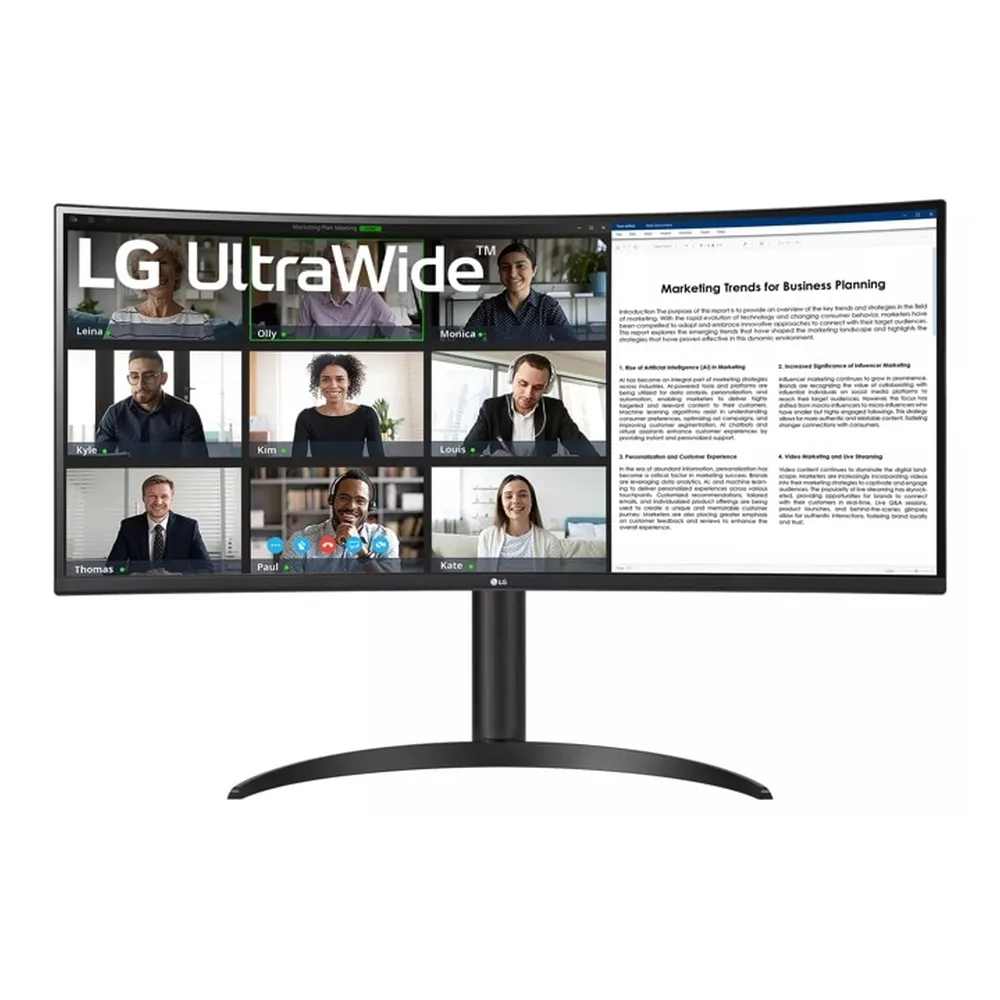LG UltraWide Monitor, 34" WQHD (3440 x 1440) Resolution, 100Hz, Anti-glare, 5ms (GtG) Response Time, HDMI, DP, USB-C, Tilt/Height Adjustable Stand, Black, 1 Year Warranty | 34WR55QC-B