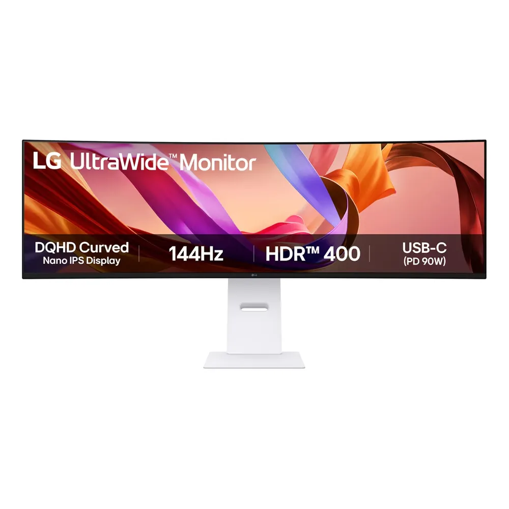 LG UltraGear 5K2K OLED Curved Monitor, 49" DQHD (5120x1440) Resolution, 144Hz, Anti-glare, 1ms (MBR) Response Time, USB-C, Tilt/Height/Swivel Adjustable Stand, White, 1 Year Warranty | 49U950A-WAMA