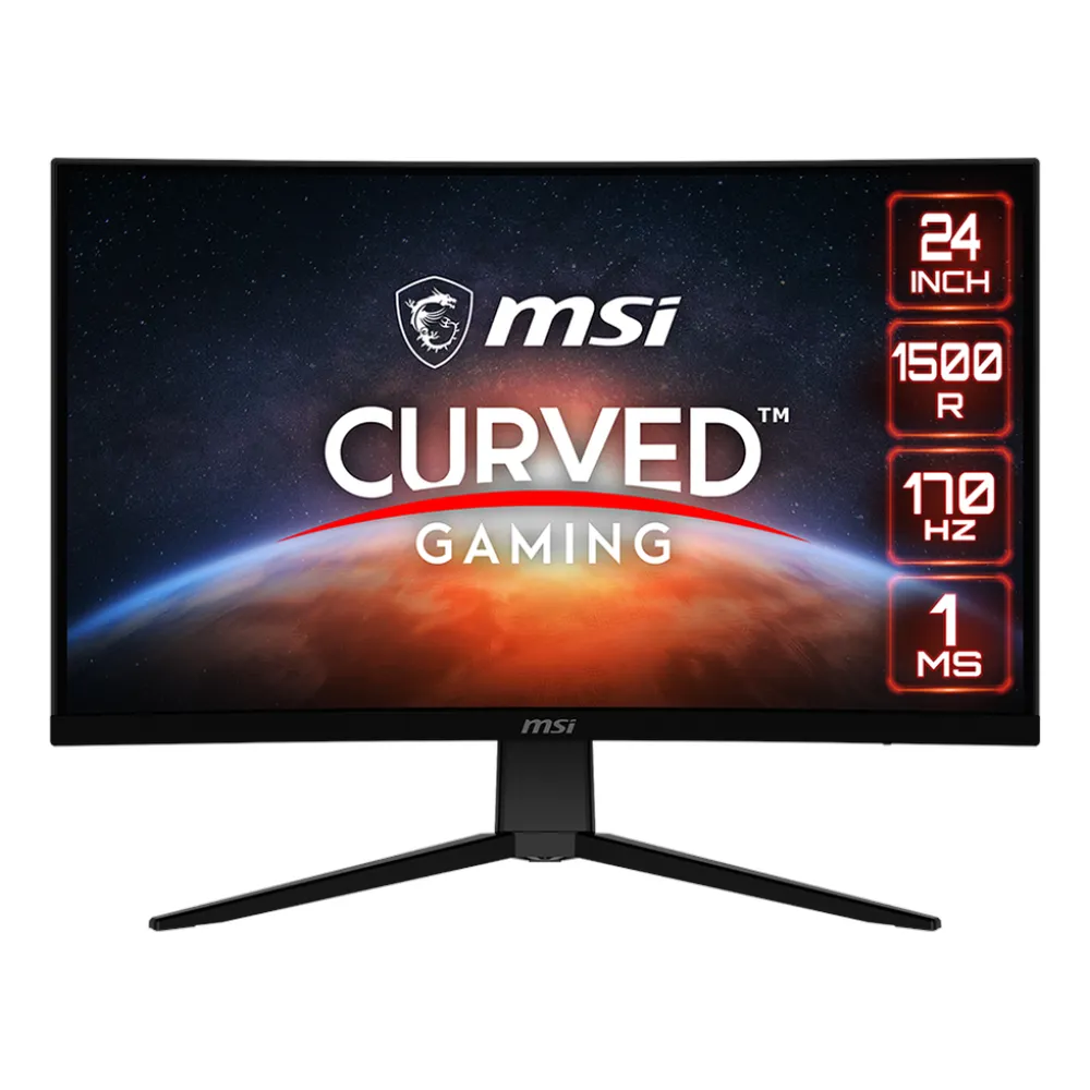 MSI G242C Curved Gaming Monitor, 24" FHD (1920 x 1080) Resolution, 170Hz, Anti-glare, 1ms (MPRT) Response Time, DP, HDMI, Tilt Adjustable Stand, Black, 1 Year Warranty | 9S6-3BB31H-009