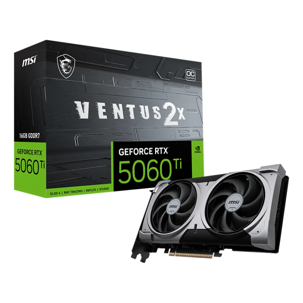 Msi GeForce RTX 5060 Ti VENTUS 2X OC PLUS Graphics Card, GDDR7 16GB 128-bit Memory, HDMI 2.1b & DP 2.1b Outputs, PCI Express 5.0, 2617 MHz OC Boost Clock, 28 Gbps​ Memory Clock, 1 Year Warranty | 912-V536-024-001