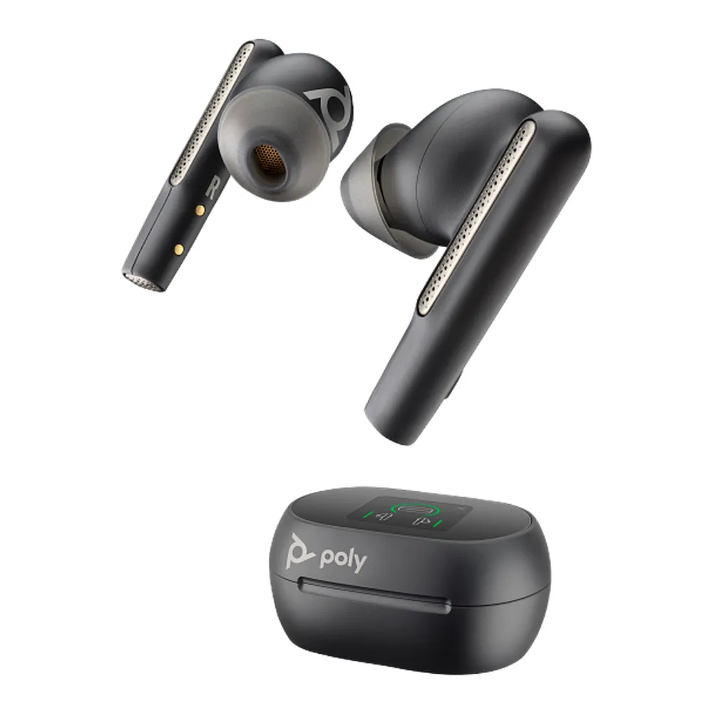 Poly Voyager Free 60+ Earbuds, Bluetooth, USB-C Adapter + Touchscreen Charge Case, 10mm Speaker Size, Carbon Black, 1 Year Warranty | 7Y8G4AA