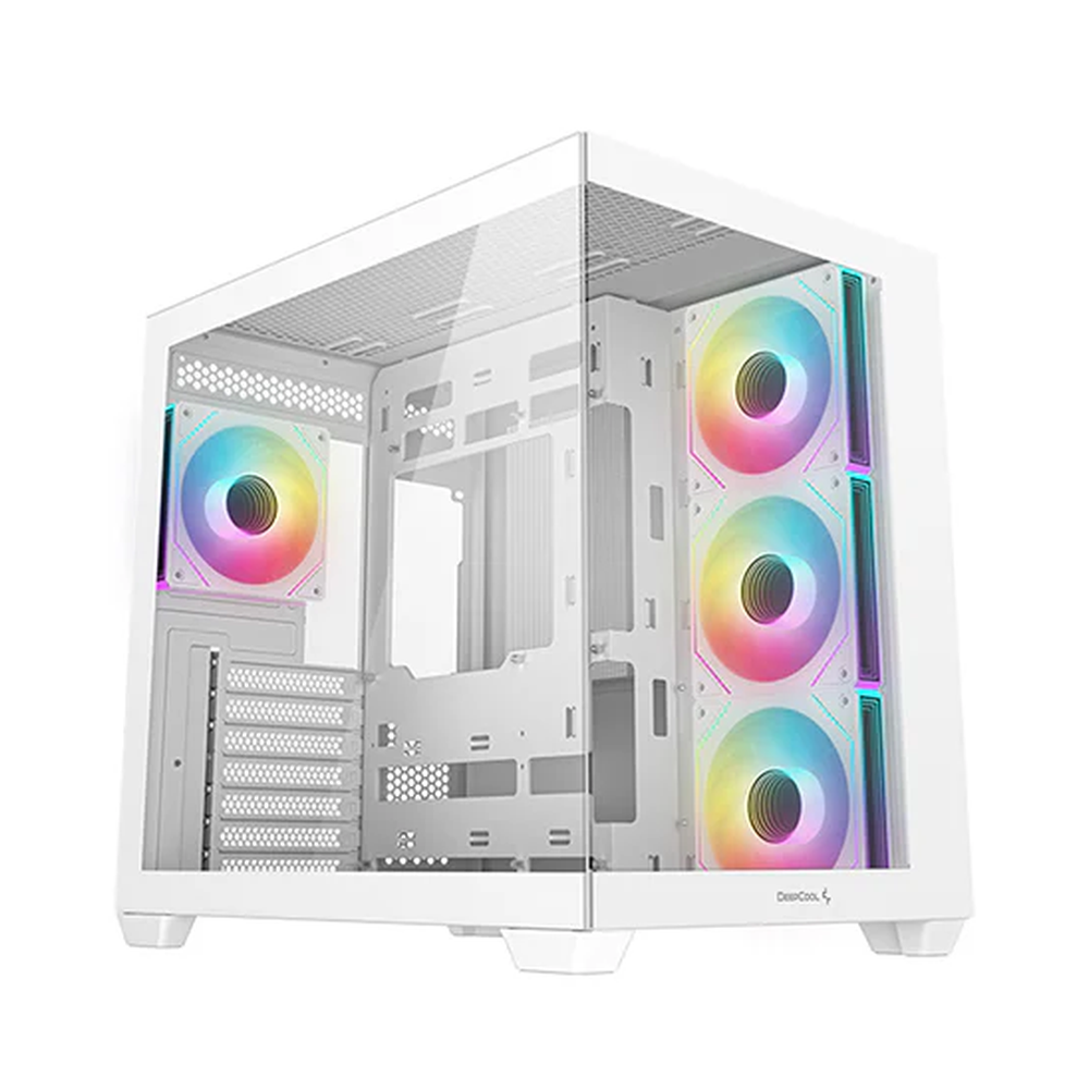 DeepCool CG530 4F WH ATX PC Case, Dual-Chamber Design With Tempered glass Side & Front Panel, 4 x 120mm(PWM+ARGB Reverse Blade) Fans, Full Size GPU Support, USB 3.2 Gen 2, White, 1 Year Warranty | R-CG530-WHADA4-G-1