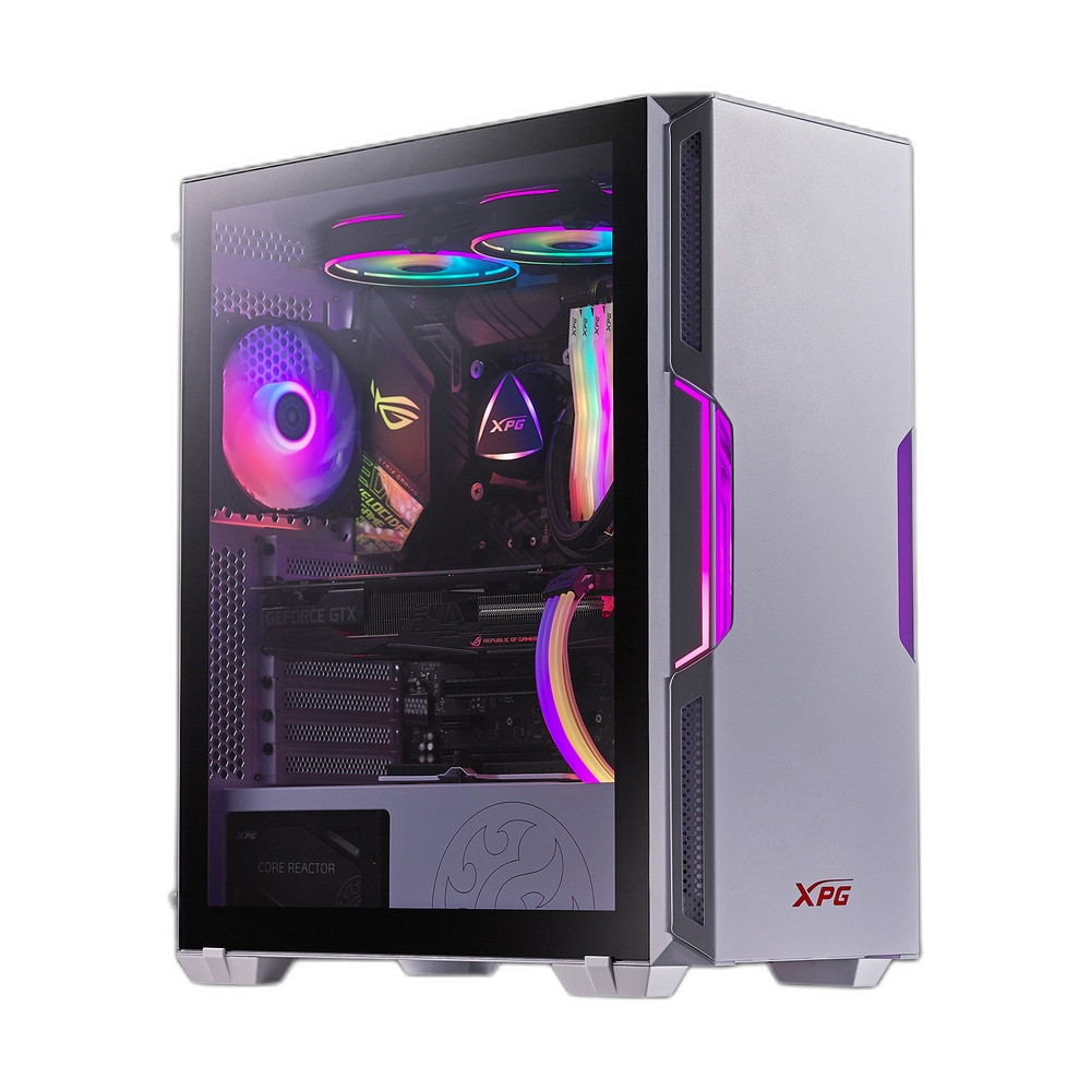XPG STARKER Mid-Tower ATX PC Case, Tempered Glass Side Panel, 2 x XPG VENTO Fans, 350mm GPU Support, USB 3.0, White, 1 Year Warranty | STARKER-WHCWW