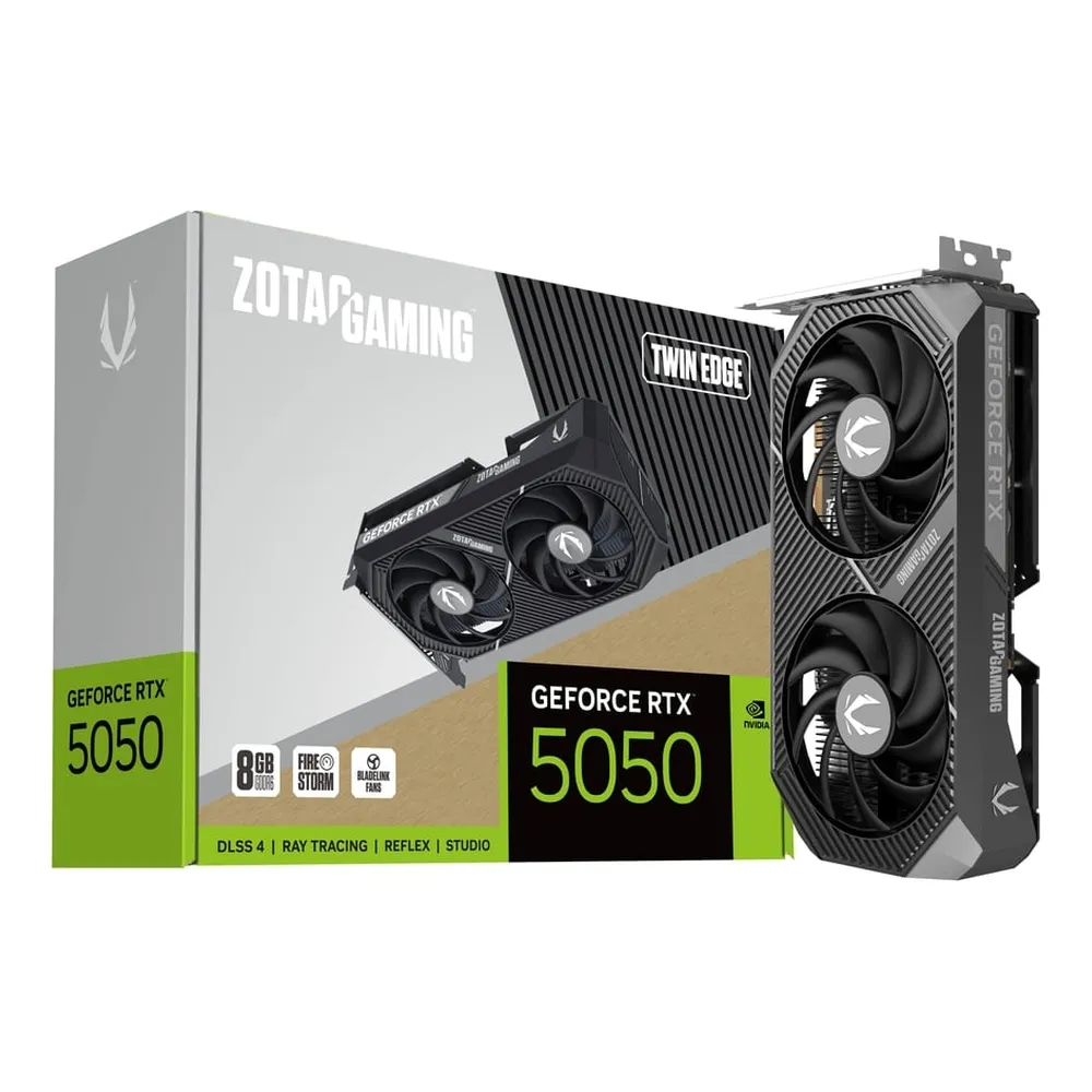 Zotac Gaming NVIDIA GeForce RTX 5050 Twin Edge Graphics Card, GDDR6 8GB 128-bit Memory, HDMI & DP Outputs, PCI Express 5.0, 2572 MHz Engine Clock, 20 Gbps​ Memory Clock, 1 Year Warranty | ZT-B50500E-10M